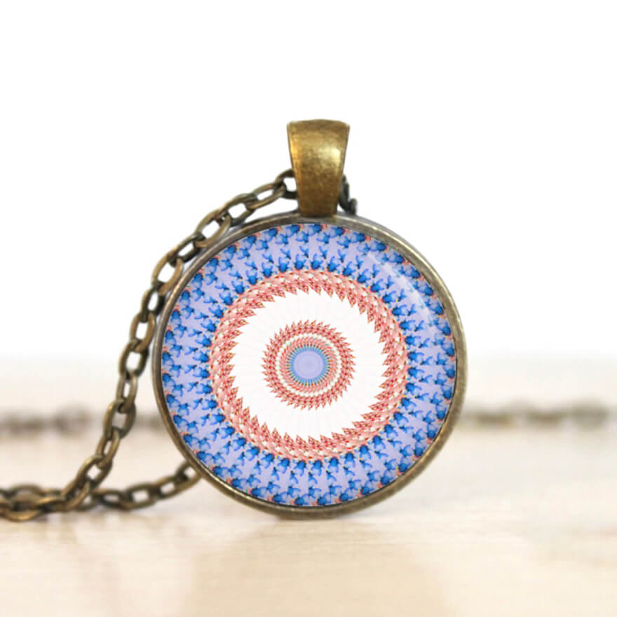 Ohrstecker, Ohrhänger, Clipse & Druckknopf – Motiv Kaleidoskop Mandala Blau Koralle – Schmuck aus Edelstahl Ohrstecker, Ohrhänger, Clipse & Druckknopf - Motiv Kaleidoskop Mandala Blau Koralle - Schmuck aus Edelstahl