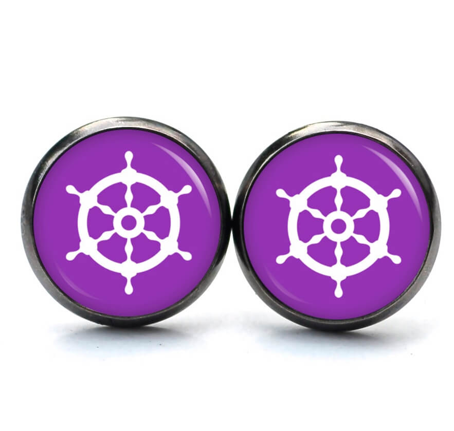 Ohrstecker, Ohrhänger, Clipse & Druckknopf – Motiv maritim Schiff Steuerrad Violett – Schmuck aus Edelstahl Ohrstecker, Ohrhänger, Clipse & Druckknopf - Motiv maritim Schiff Steuerrad Violett - Schmuck aus Edelstahl
