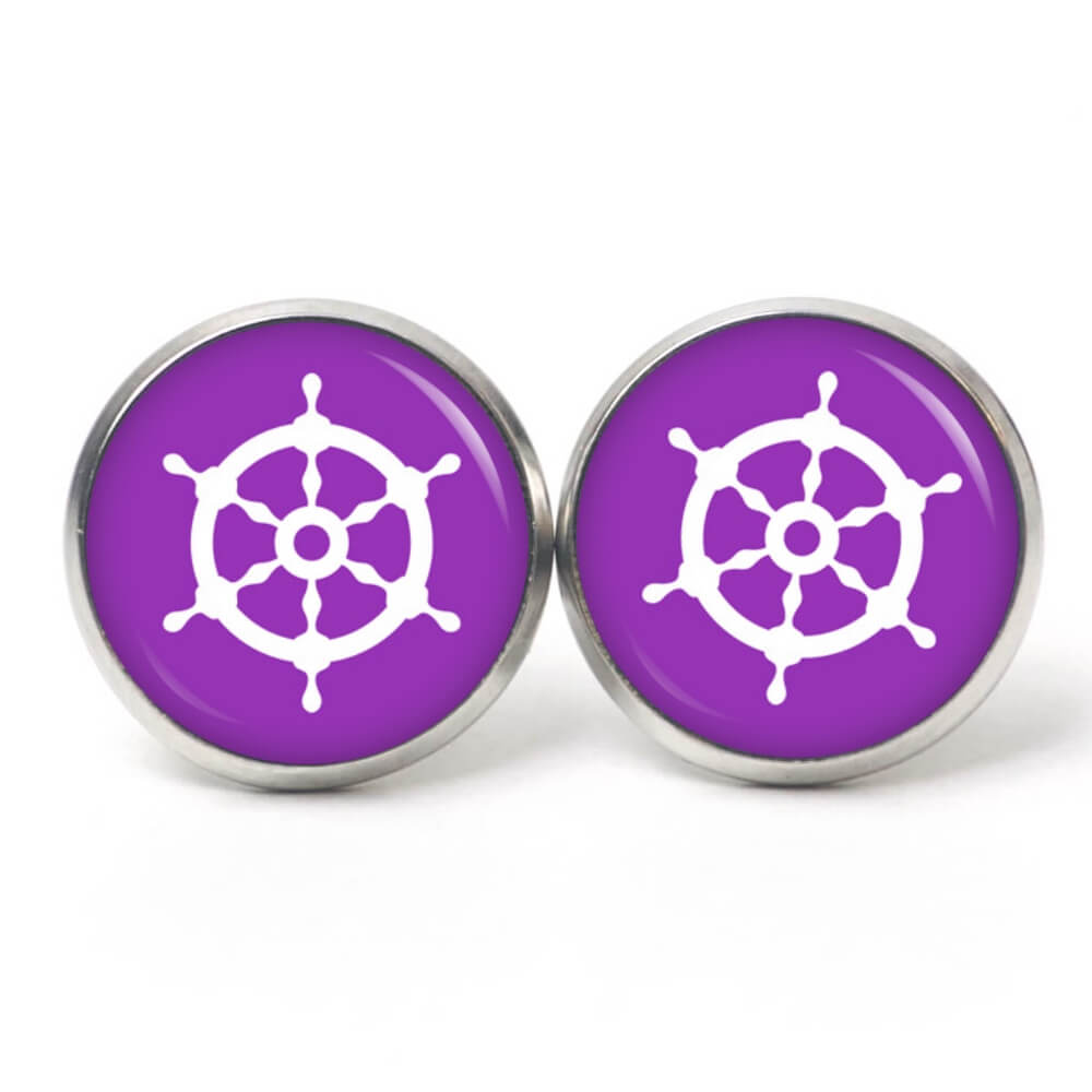 Ohrstecker, Ohrhänger, Clipse & Druckknopf – Motiv maritim Schiff Steuerrad Violett – Schmuck aus Edelstahl Ohrstecker, Ohrhänger, Clipse & Druckknopf - Motiv maritim Schiff Steuerrad Violett - Schmuck aus Edelstahl