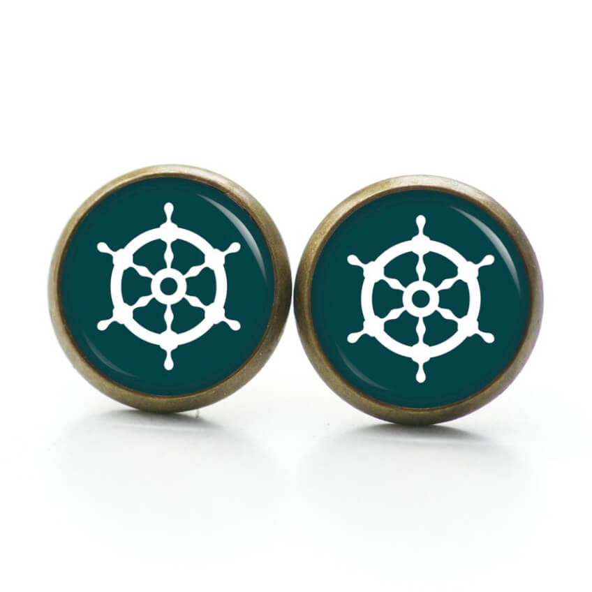 Ohrstecker, Ohrhänger, Clipse & Druckknopf – Motiv maritim Schiff Steuerrad Dunkelgrün – Schmuck aus Edelstahl Ohrstecker, Ohrhänger, Clipse & Druckknopf - Motiv maritim Schiff Steuerrad Dunkelgrün - Schmuck aus Edelstahl