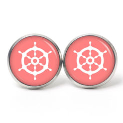 Ohrstecker, Ohrhänger, Clipse & Druckknopf - Motiv maritim Schiff Steuerrad Rosa - Schmuck aus Edelstahl