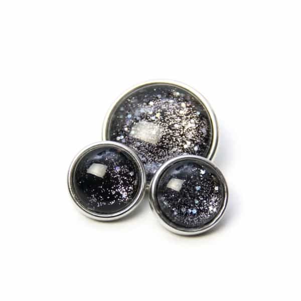 Druckknopf handbemalt anthrazit silber glitzernd für Druckknopfschmuck Druckknopf handbemalt anthrazit silber glitzernd für Druckknopfschmuck