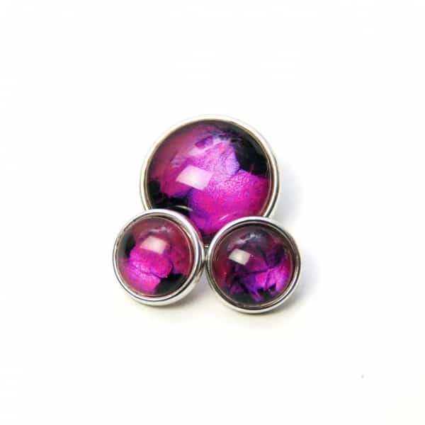 Druckknopf handbemalt schwarz rosa schimmernd für Druckknopfschmuck Druckknopf handbemalt schwarz rosa schimmernd für Druckknopfschmuck