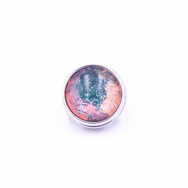 Druckknopf handbemalt grün orange und lachsrosa für Druckknopfschmuck Druckknopf handbemalt grün orange und lachsrosa
