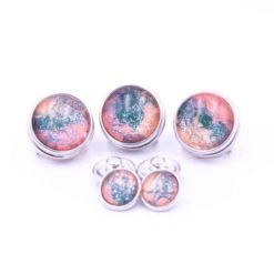 Druckknopf handbemalt grün orange und lachsrosa für Druckknopfschmuck Druckknopf handbemalt grün orange und lachsrosa für Druckknopfschmuck