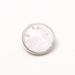 Druckknopf handbemalt in weiß mit silber Glitzer Punkten für Druckknopfschmuck