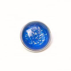 Druckknopf handbemalt blau mit türkis gelbem Flitter für Druckknopfschmuck