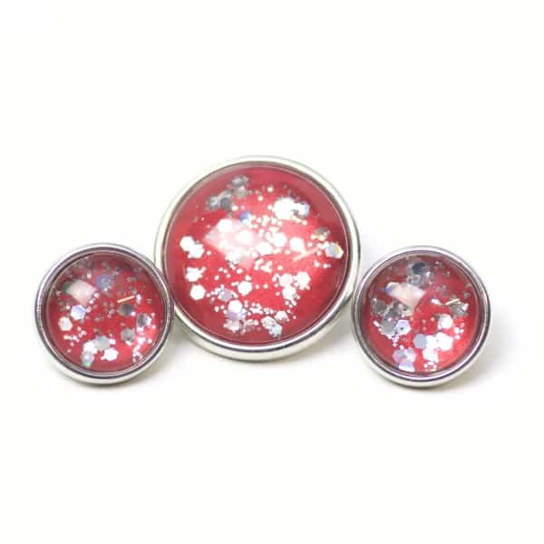 Druckknopf handbemalt rot mit silber Glitzer für Druckknopfschmuck Druckknopf handbemalt rot mit silber Glitzer für Druckknopfschmuck