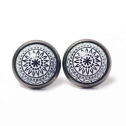 Mosaik Mandala Ohrstecker Clipse Ohrhänger in Weiß Schwarz 12mm
