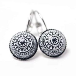Mosaik Mandala Ohrstecker Clipse Ohrhänger in Weiß Schwarz 12mm