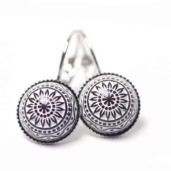Mosaik Mandala Ohrstecker Clipse Ohrhänger in Braun Weiß 12mm