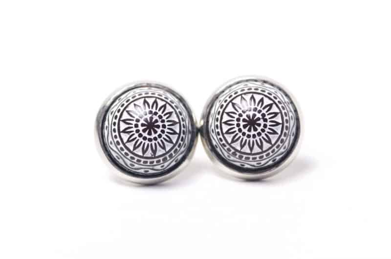Mosaik Mandala Ohrstecker Clipse Ohrhänger in Braun Weiß 12mm Mosaik Mandala Ohrstecker Clipse Ohrhänger in Braun Weiß 12mm