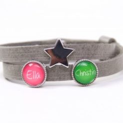 Personalisiertes Lederarmband mit Wunschtext Schiebeperlen und Stern - personalisiert - Just Trisha