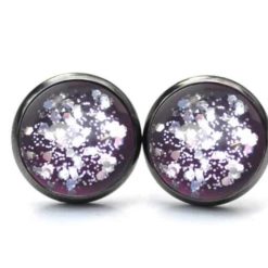 Ohrstecker, Ohrhänger, Clipse & Druckknopf – handbemalt violett mit silber Glitzer – Schmuck aus Edelstahl Ohrstecker, Ohrhänger, Clipse & Druckknopf – handbemalt violett mit silber Glitzer – Schmuck aus Edelstahl