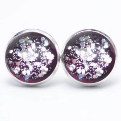 Ohrstecker, Ohrhänger, Clipse & Druckknopf – handbemalt violett mit silber Glitzer – Schmuck aus Edelstahl