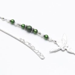 Lesezeichen in dunkelgrün mit Tinkerbell Anhänger - Bücherwurm - Geschenkidee