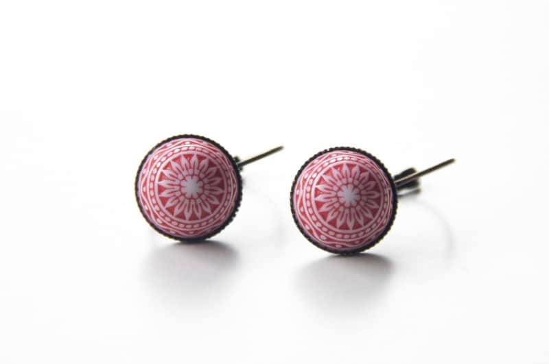 Mosaik Mandala Ohrhänger in Rot 12mm Bronze Mosaik Mandala Ohrhänger in Rot 12mm Bronze