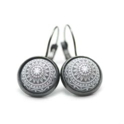 Mosaik Mandala Ohrstecker Clipse Ohrhänger in Hellgrau 12mm