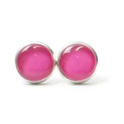 Ohrstecker, Ohrhänger, Clipse & Druckknopf – handbemalt fuchsia flash rosarot – Schmuck aus Edelstahl