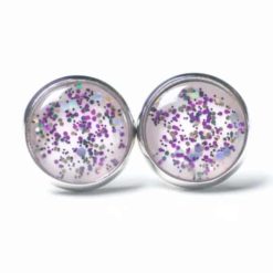 Ohrstecker, Ohrhänger, Clipse & Druckknopf – handbemalt Konfetti Regen rosa violett – Schmuck aus Edelstahl