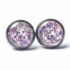 Ohrstecker, Ohrhänger, Clipse & Druckknopf – handbemalt Konfetti Regen rosa violett – Schmuck aus Edelstahl