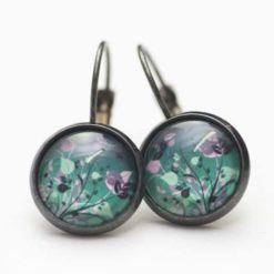 Druckknopf Ohrstecker Ohrhänger Clipse romantische Blumenwiese in grün rosa Druckknopf Ohrstecker Ohrhänger Clipse romantische Blumenwiese in grün rosa