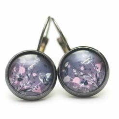 Druckknopf Ohrstecker Ohrhänger Clipse romantische Blumenwiese in grau u rosa Druckknopf Ohrstecker Ohrhänger Clipse romantische Blumenwiese in grau u rosa