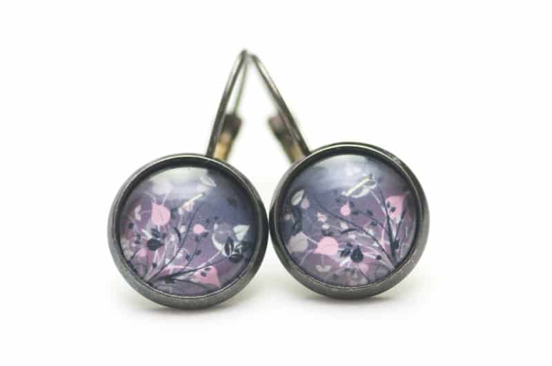 Druckknopf Ohrstecker Ohrhänger Clipse romantische Blumenwiese in grau u rosa Druckknopf Ohrstecker Ohrhänger Clipse romantische Blumenwiese in grau u rosa