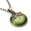 Vintage Halskette olive grüne Libelle - Bronze oder Edelstahl