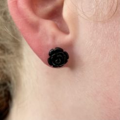 Kleine schwarze Rosen Ohrstecker - Edelstahl