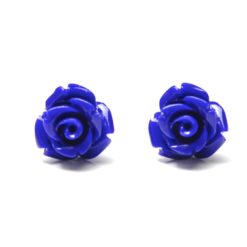 Dunkelblaue Rosen Ohrstecker - 10mm - Edelstahl