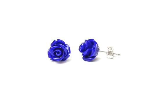 Dunkelblaue Rosen Ohrstecker - 10mm - Edelstahl