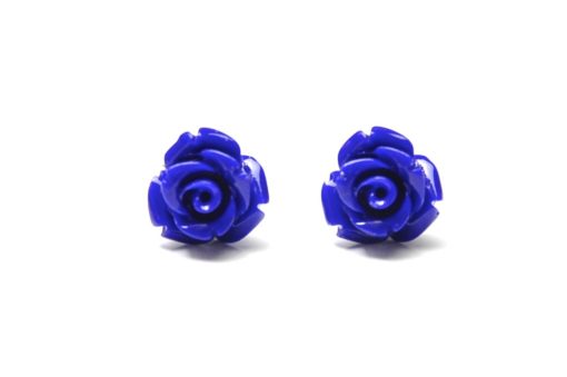 Dunkelblaue Rosen Ohrstecker - 10mm - Edelstahl