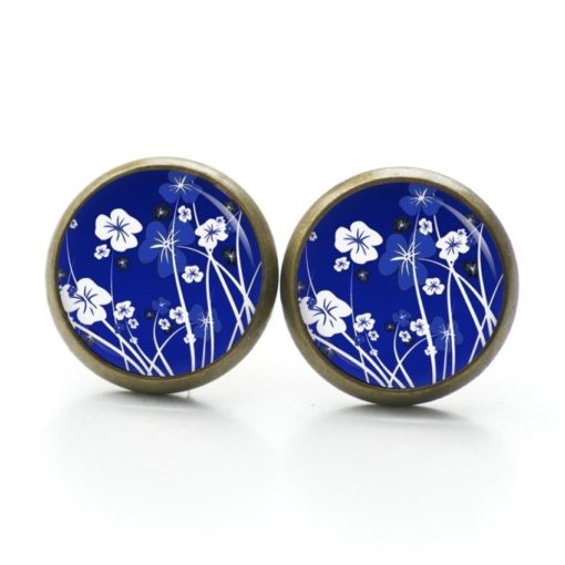 Druckknopf Ohrstecker Ohrhänger Clipse blaue Blumenwiese