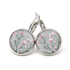 Druckknopf Ohrstecker Ohrhänger Clipse Kirschblüten in grau und rosa