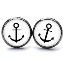 Druckknopf Ohrstecker Ohrhänger Clips schwarzer Anker