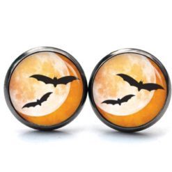 Druckknopf Ohrstecker Ohrhänger Clipse Halloween Vollmond mit Fledermäusen