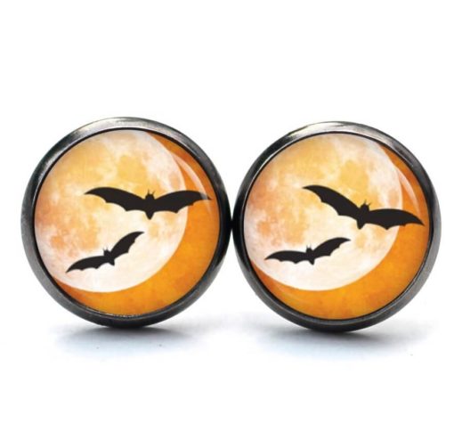 Druckknopf Ohrstecker Ohrhänger Clipse Halloween Vollmond mit Fledermäusen