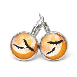 Druckknopf Ohrstecker Ohrhänger Clipse Halloween Vollmond mit Fledermäusen