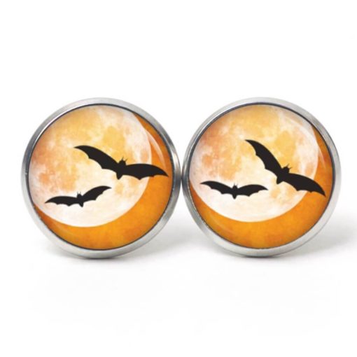 Druckknopf Ohrstecker Ohrhänger Clipse Halloween Vollmond mit Fledermäusen