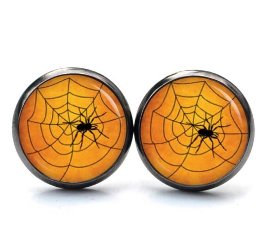 Druckknopf Ohrstecker Ohrhänger Clipse Halloween Spinne mit Spinnennetz