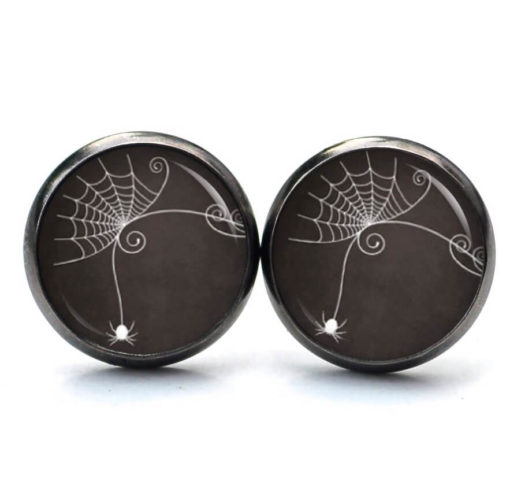 Druckknopf Ohrstecker Ohrhänger Clipse Halloween elegantes Spinnennetz mit Spinne