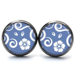 Druckknopf Ohrstecker Ohrhänger Clipse blaue Blumenranken