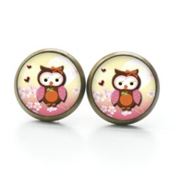 Druckknopf Ohrstecker Ohrhänger Clipse Eulen Dame mit einem Kürbis rosa orange