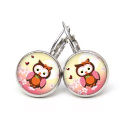 Druckknopf Ohrstecker Ohrhänger Clipse Eulen Dame mit einem Kürbis rosa orange