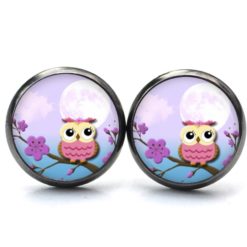 Druckknopf Ohrstecker Ohrhänger Clipse Eulen Dame rosa lila blau
