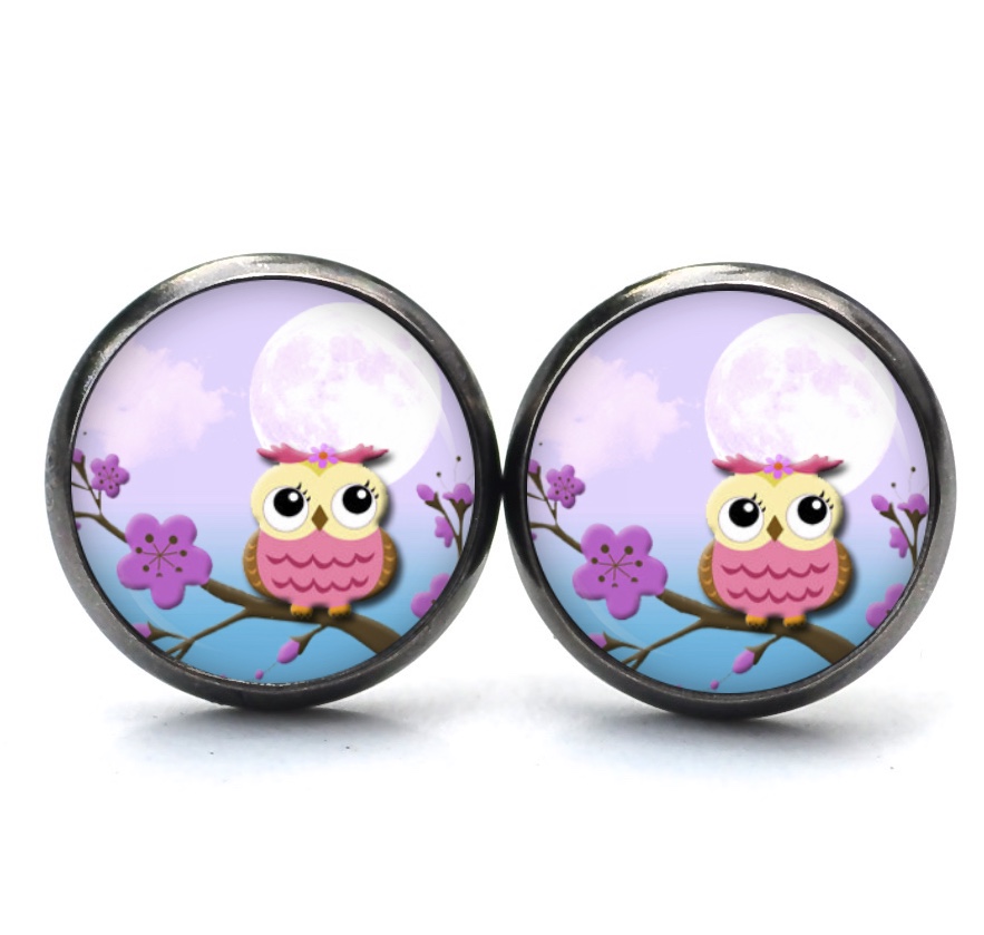 Druckknopf Ohrstecker Ohrhänger Clipse Eulen Dame rosa lila blau Druckknopf Ohrstecker Ohrhänger Clipse Eulen Dame rosa lila blau