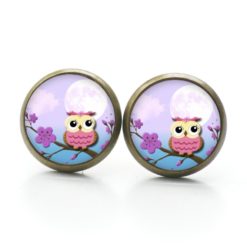 Druckknopf Ohrstecker Ohrhänger Clipse Eulen Dame rosa lila blau