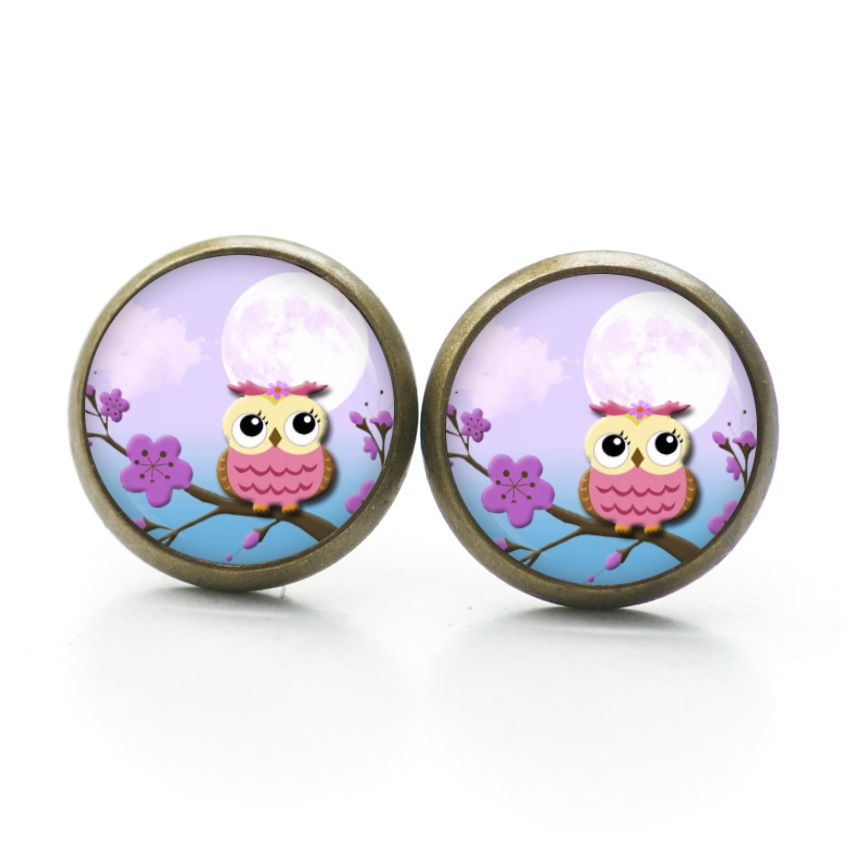 Druckknopf Ohrstecker Ohrhänger Clipse Eulen Dame rosa lila blau Druckknopf Ohrstecker Ohrhänger Clipse Eulen Dame rosa lila blau