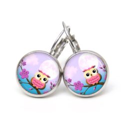 Druckknopf Ohrstecker Ohrhänger Clipse Eulen Dame rosa lila blau